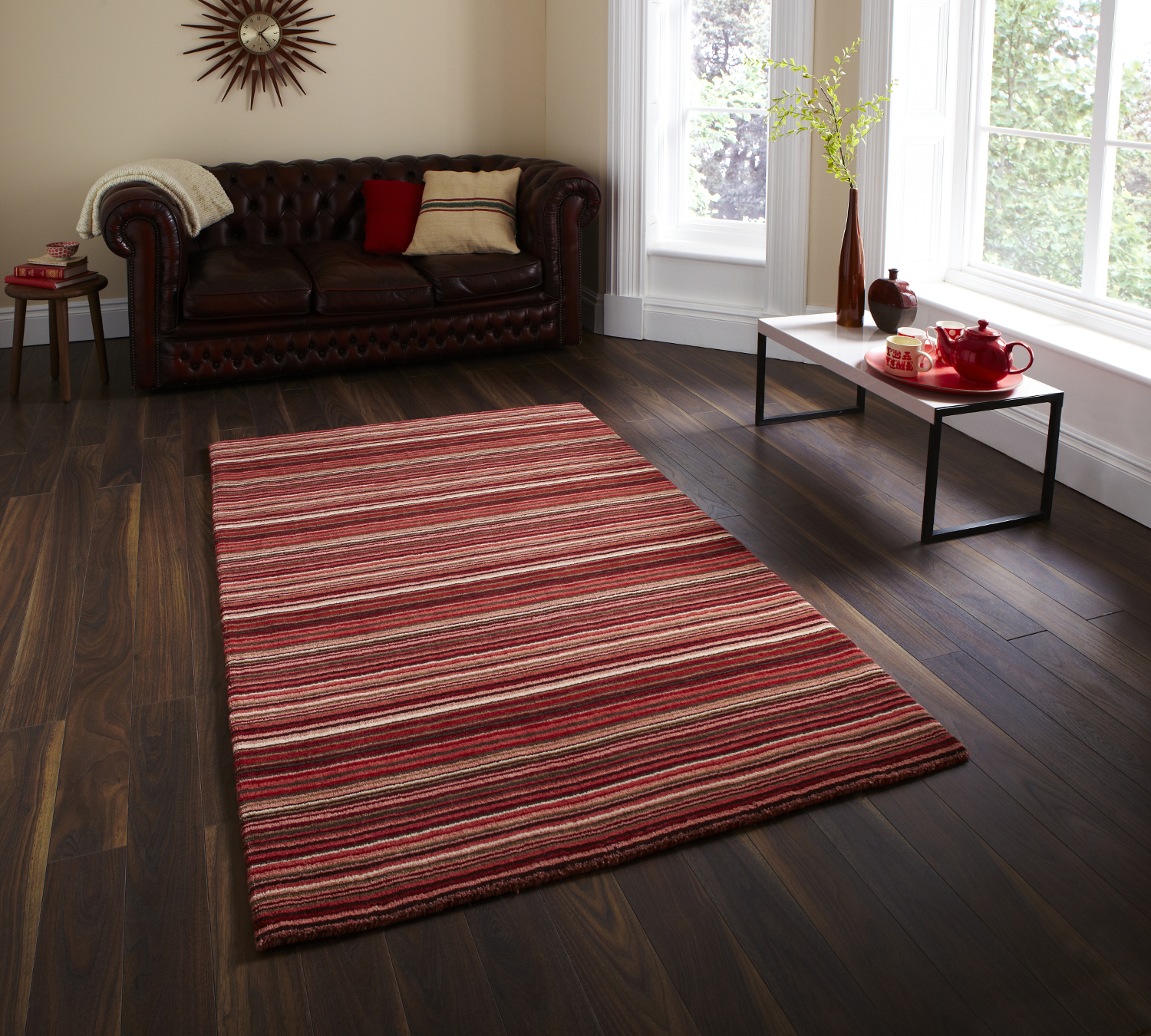 Hand Knotted Striped Oxford Rug Modern 100 Wool Large Soft Designer